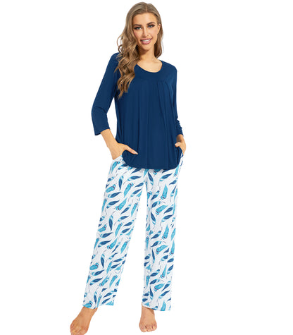 WiWi Women's Bamboo Pajamas Soft 3/4 Sleeve Pajama Sets 2 Pieces Pjs