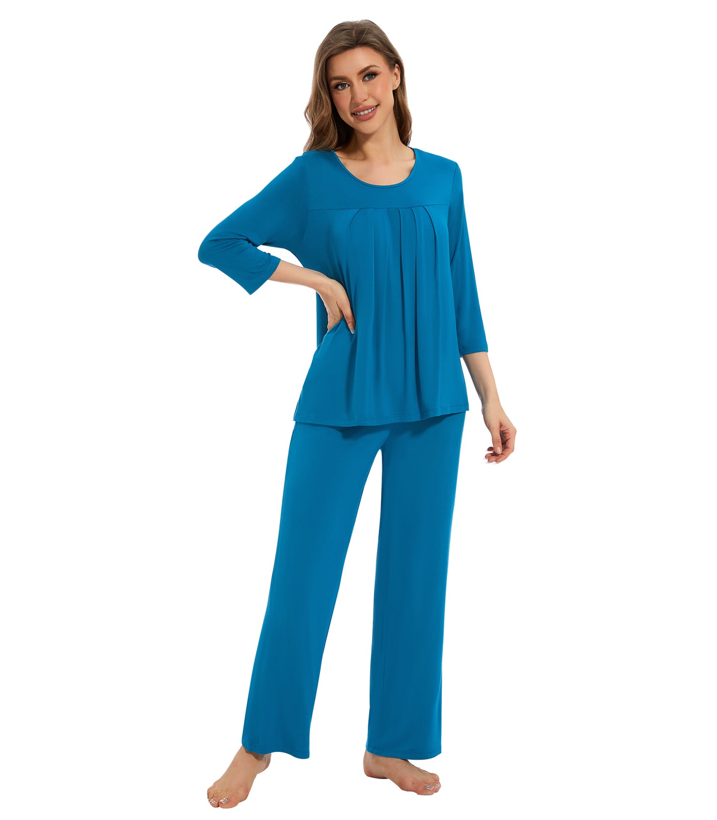 WiWi Women's Bamboo Pajamas Soft 3/4 Sleeve Pajama Sets 2 Pieces Pjs