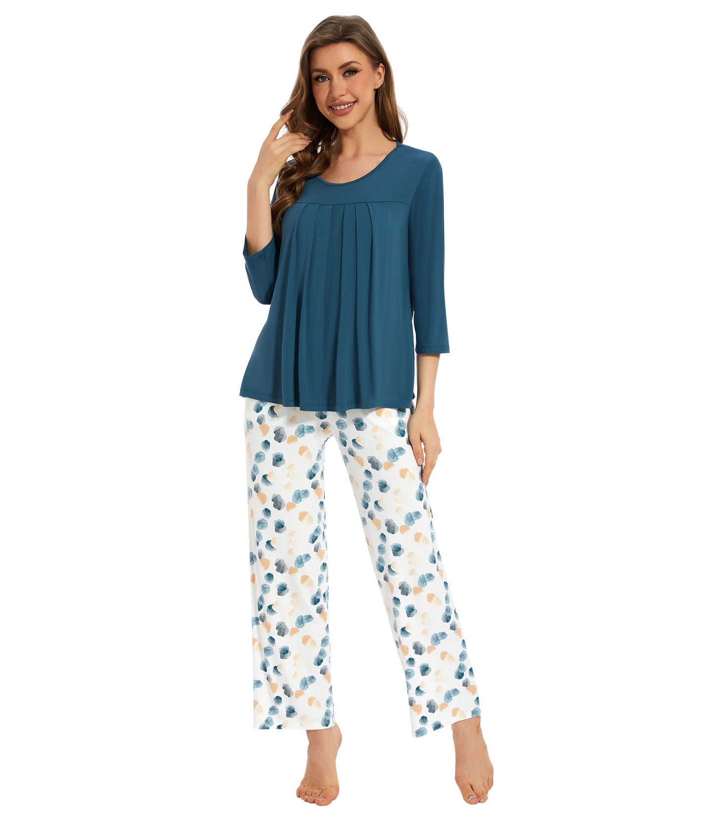 WiWi Women's Bamboo Pajamas Soft 3/4 Sleeve Pajama Sets 2 Pieces Pjs