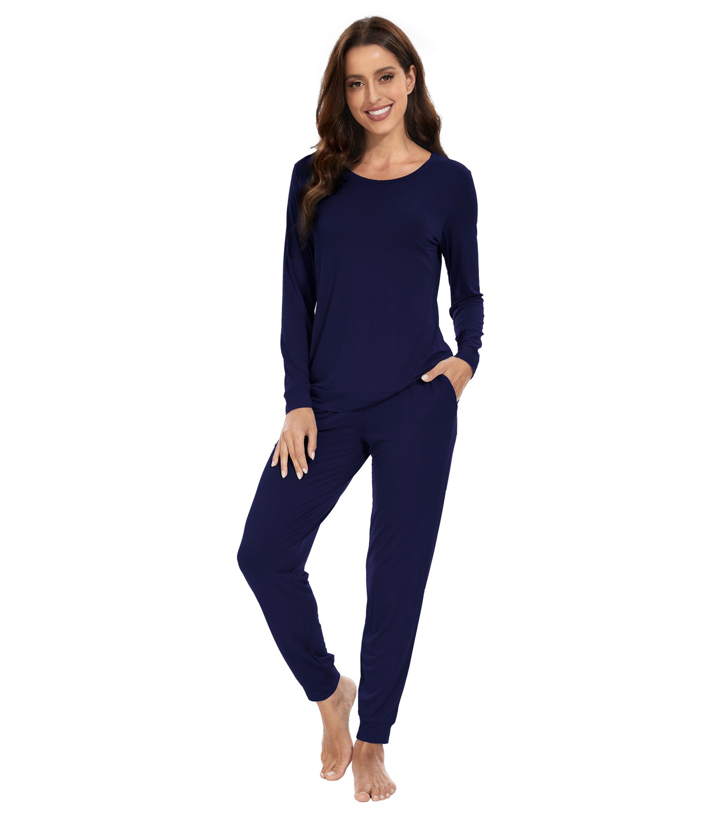 WiWi Women's Bamboo Pajama Sets Long Sleeves Top with Pants Loungewear Set