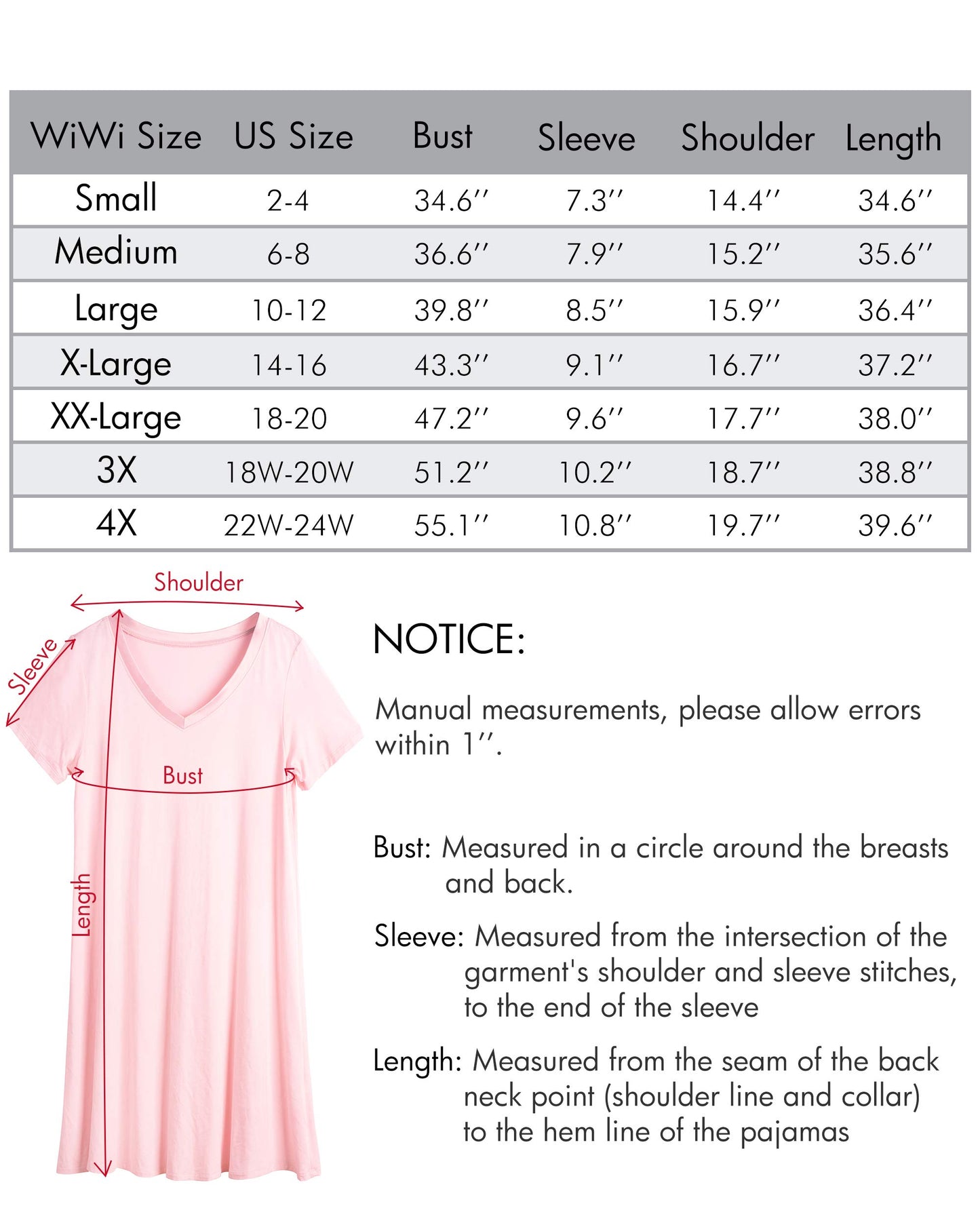 WiWi Women's Soft Bamboo V-neck Nightgowns