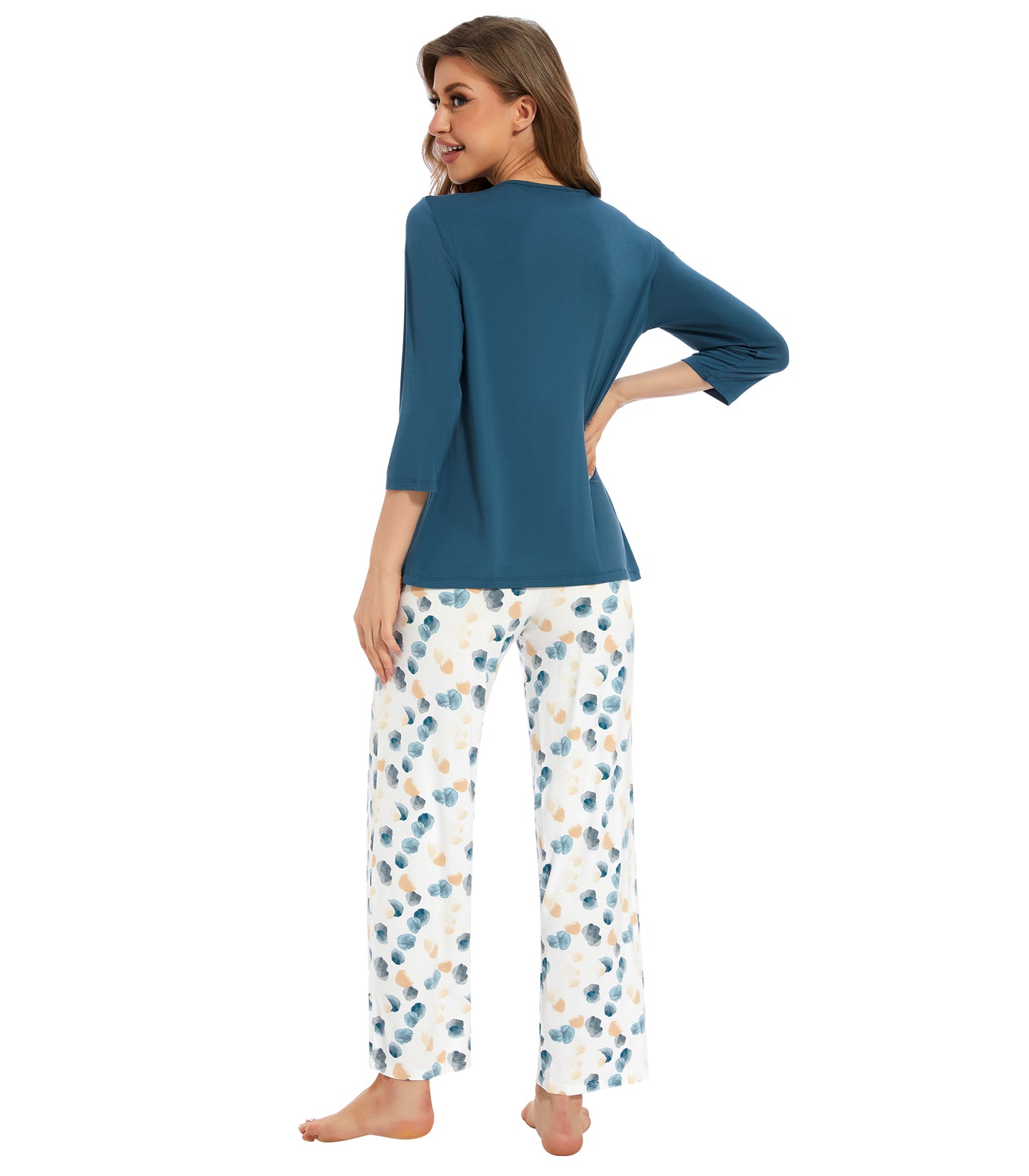 WiWi Women's Bamboo Pajamas Soft 3/4 Sleeve Pajama Sets 2 Pieces Pjs