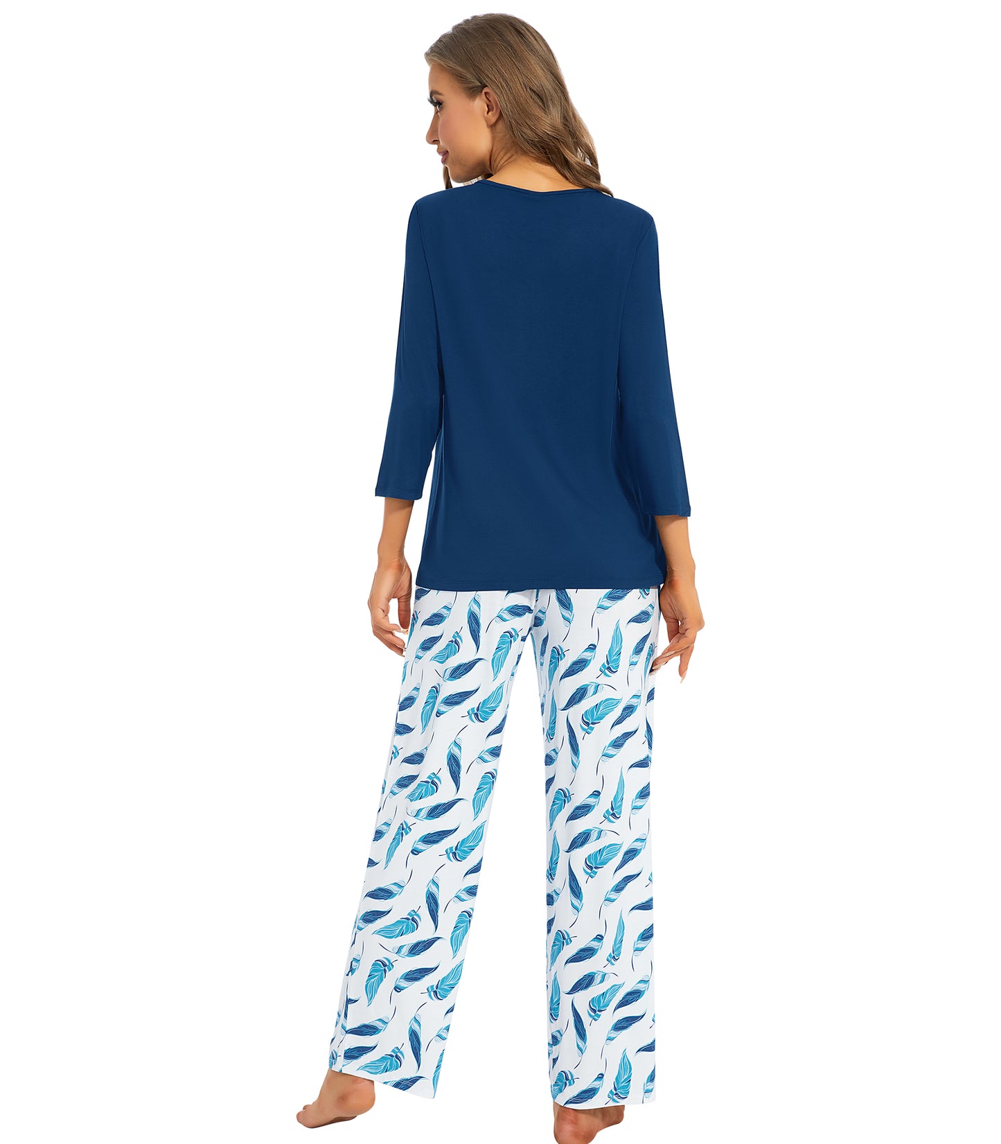 WiWi Women's Bamboo Pajamas Soft 3/4 Sleeve Pajama Sets 2 Pieces Pjs