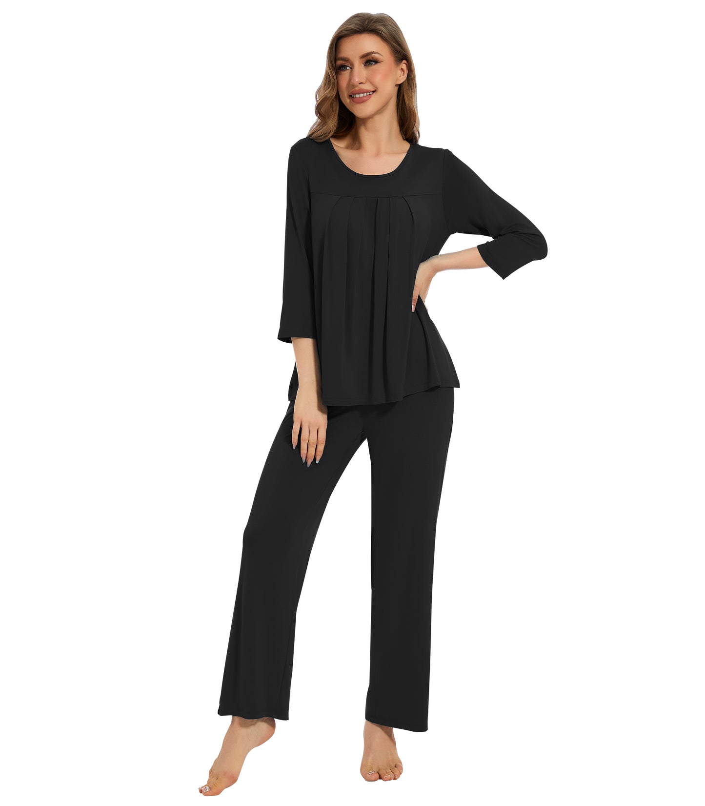 WiWi Women's Bamboo Pajamas Soft 3/4 Sleeve Pajama Sets 2 Pieces Pjs
