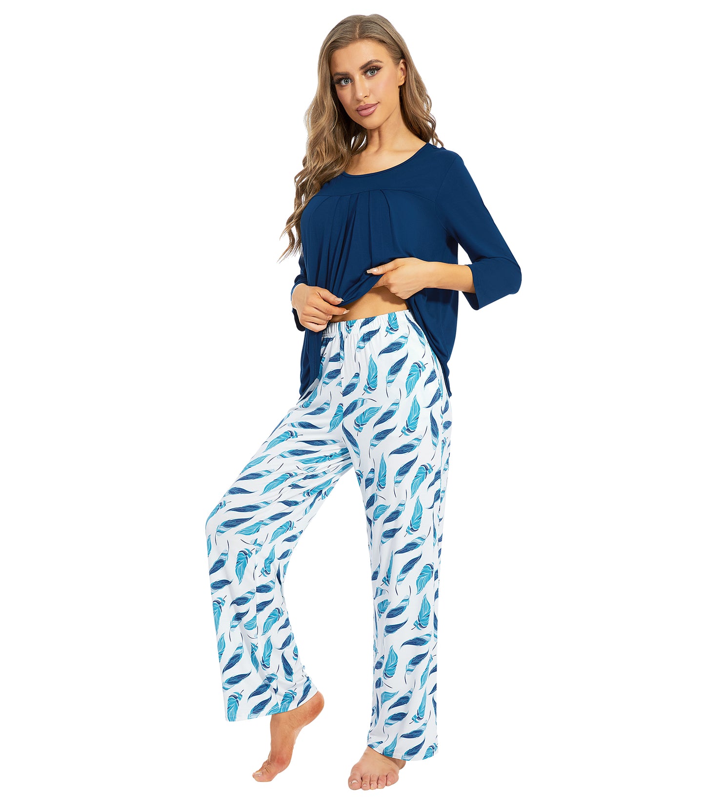 WiWi Women's Bamboo Pajamas Soft 3/4 Sleeve Pajama Sets 2 Pieces Pjs