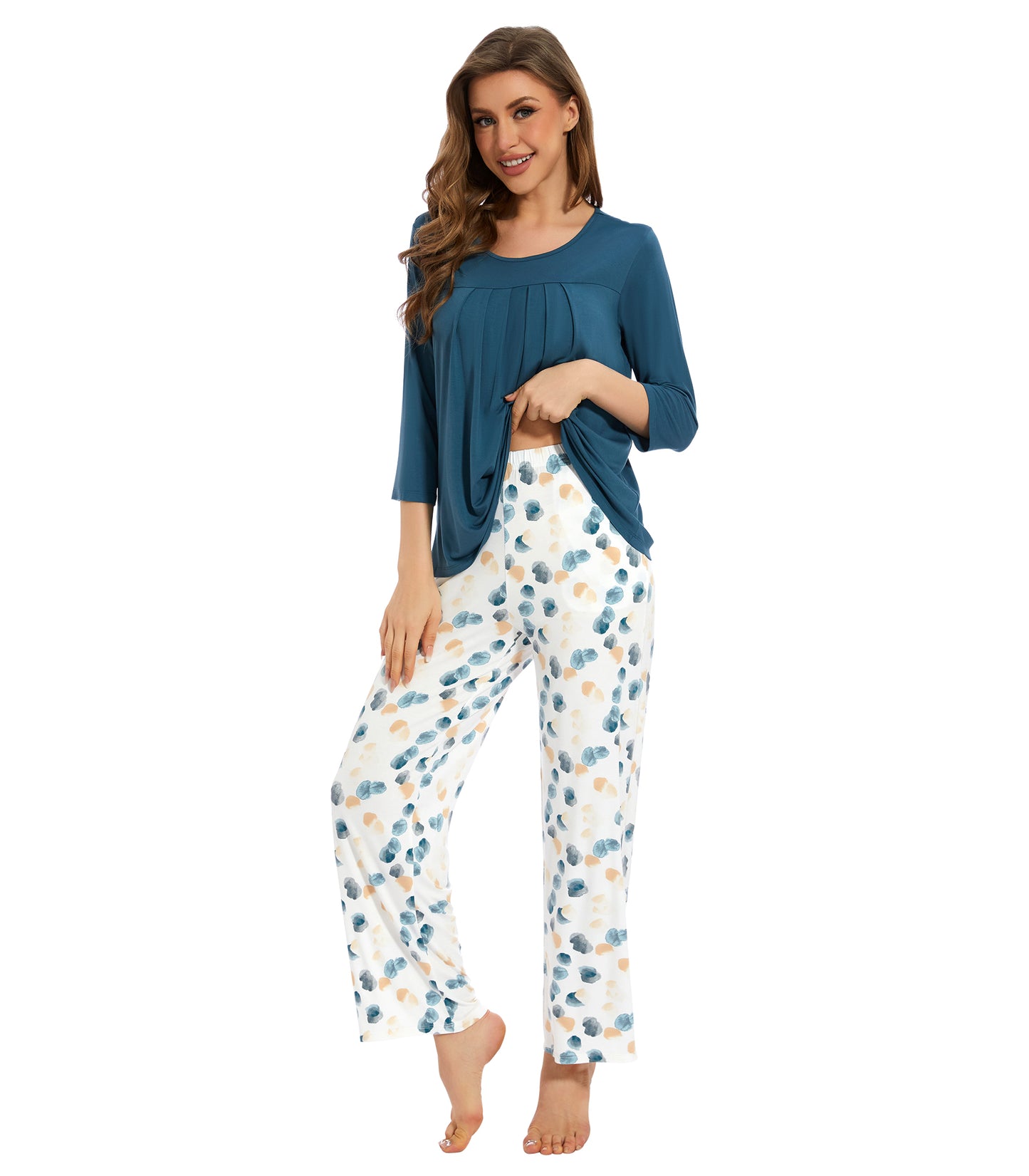 WiWi Women's Bamboo Pajamas Soft 3/4 Sleeve Pajama Sets 2 Pieces Pjs