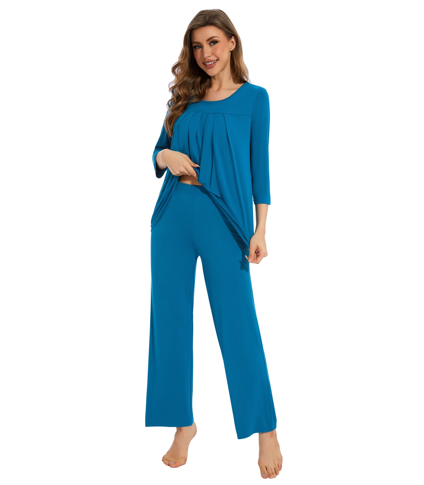 WiWi Women's Bamboo Pajamas Soft 3/4 Sleeve Pajama Sets 2 Pieces Pjs