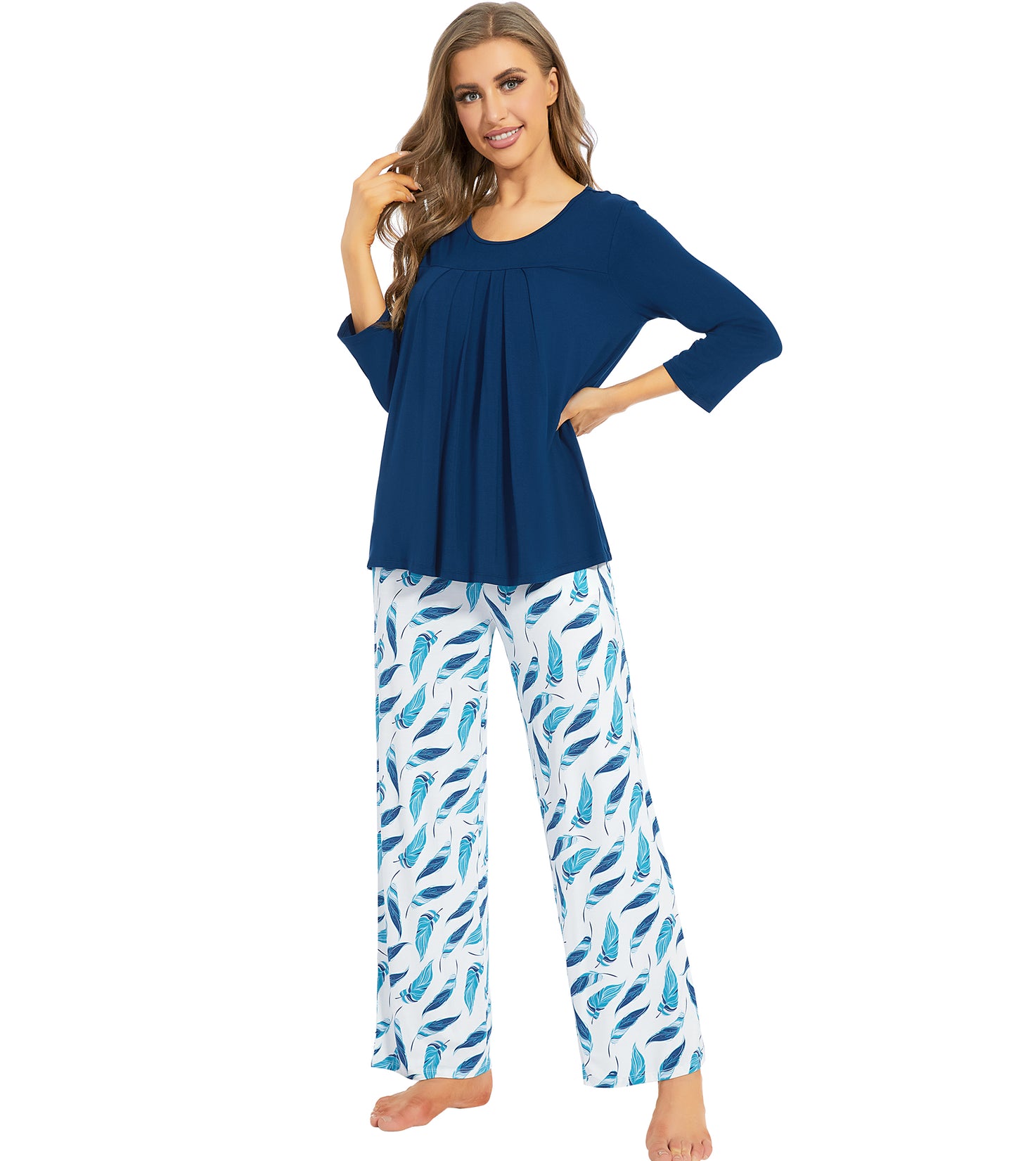 WiWi Women's Bamboo Pajamas Soft 3/4 Sleeve Pajama Sets 2 Pieces Pjs