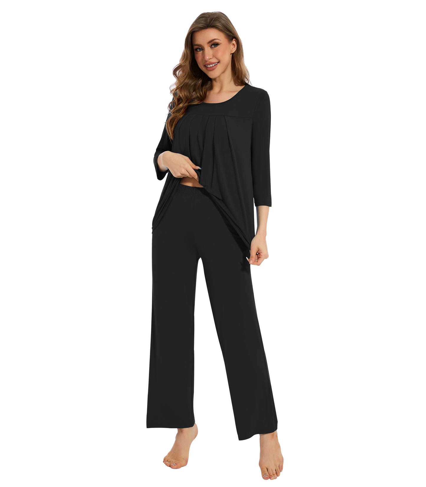 WiWi Women's Bamboo Pajamas Soft 3/4 Sleeve Pajama Sets 2 Pieces Pjs
