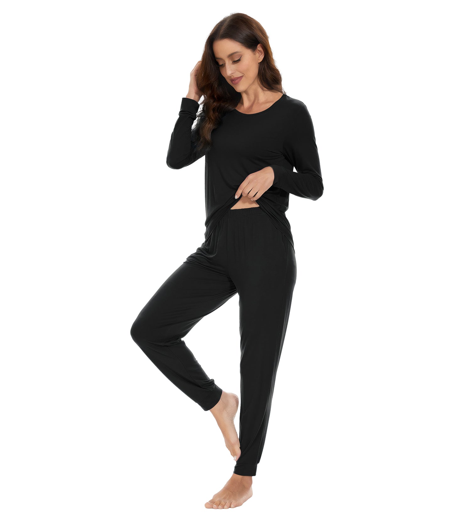 WiWi Women's Bamboo Pajama Sets Long Sleeves Top with Pants Loungewear Set