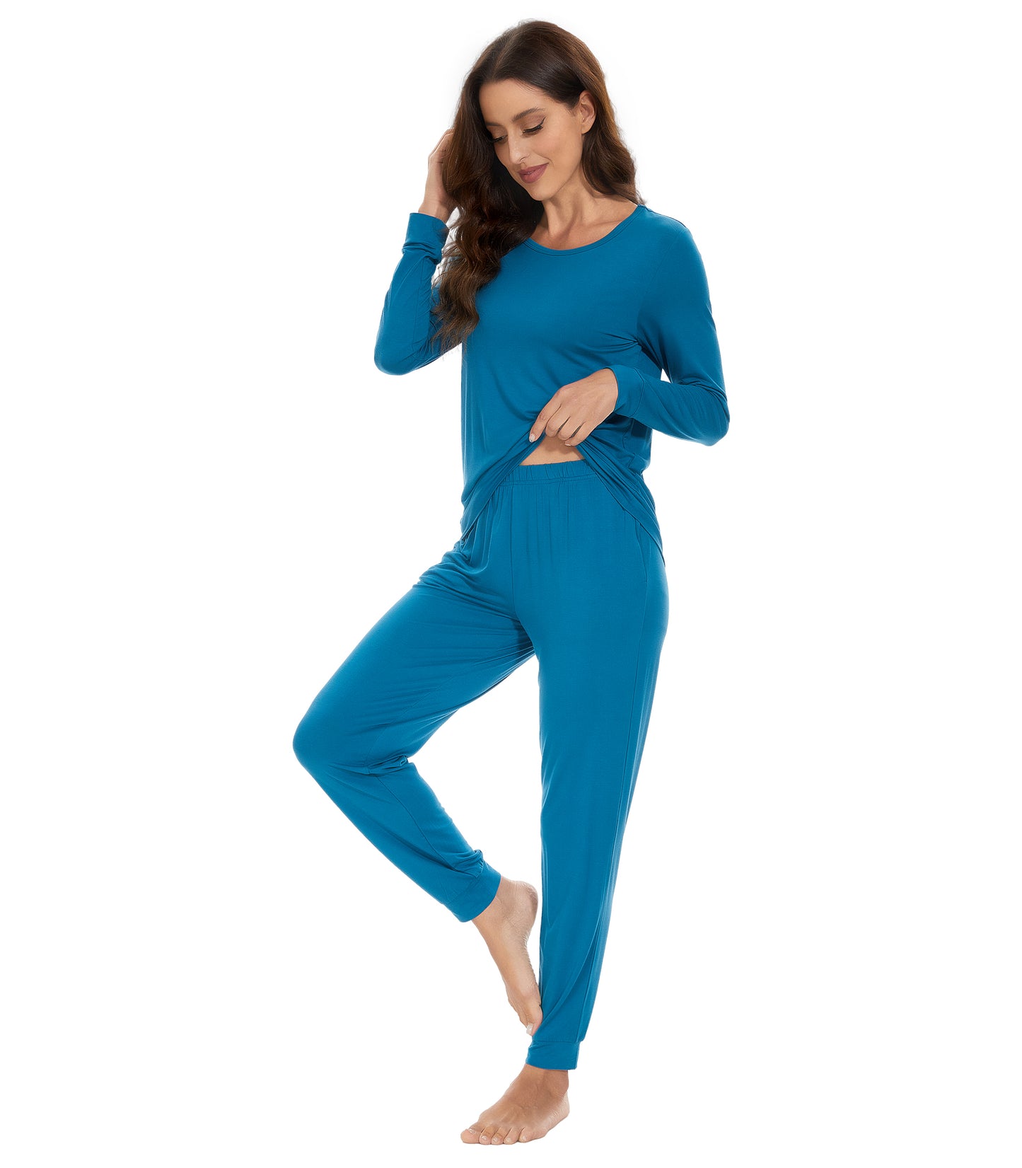 WiWi Women's Bamboo Pajama Sets Long Sleeves Top with Pants Loungewear Set