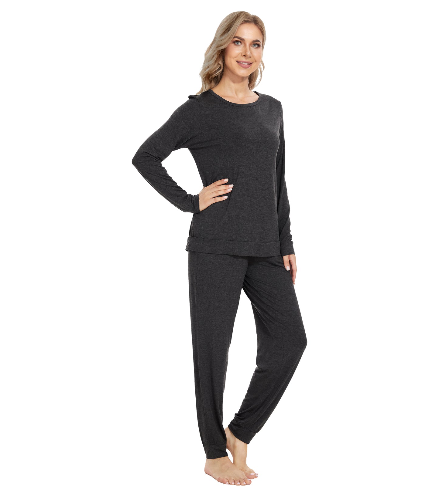 WiWi Women's Bamboo Pajama Sets Long Sleeves Top with Pants Loungewear Set