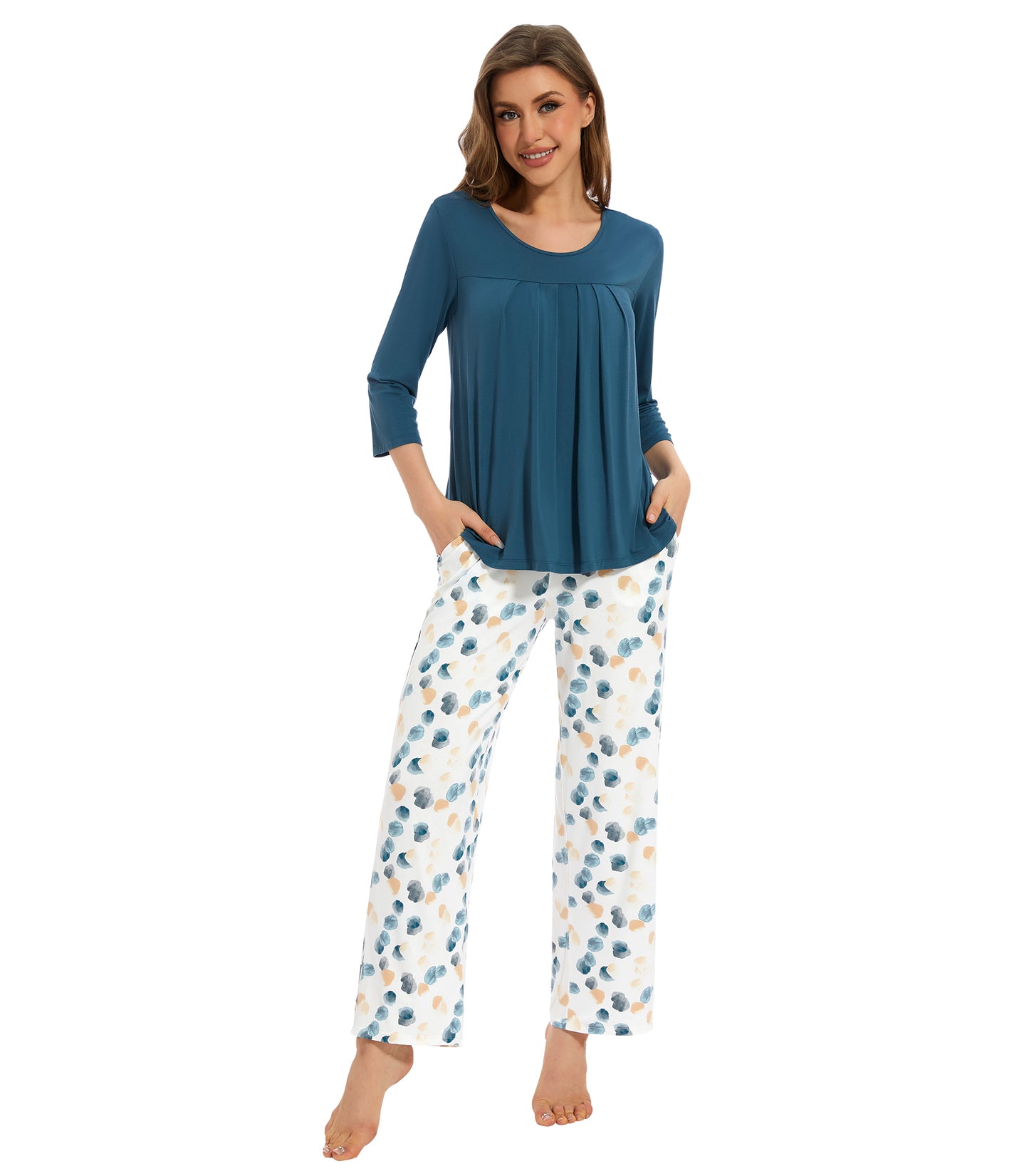 WiWi Women's Bamboo Pajamas Soft 3/4 Sleeve Pajama Sets 2 Pieces Pjs