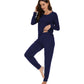 WiWi Women's Bamboo Pajama Sets Long Sleeves Top with Pants Loungewear Set