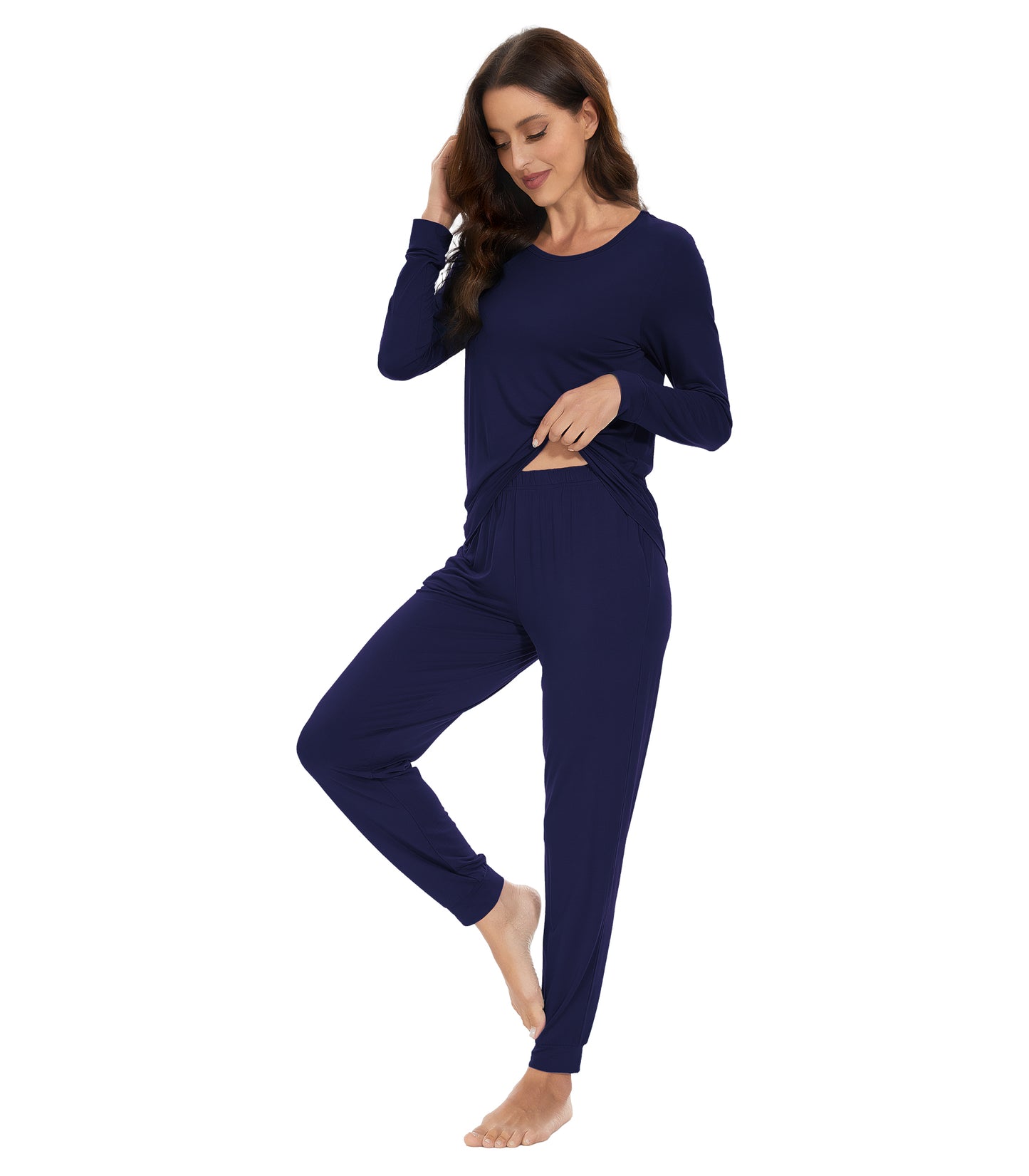 WiWi Women's Bamboo Pajama Sets Long Sleeves Top with Pants Loungewear Set