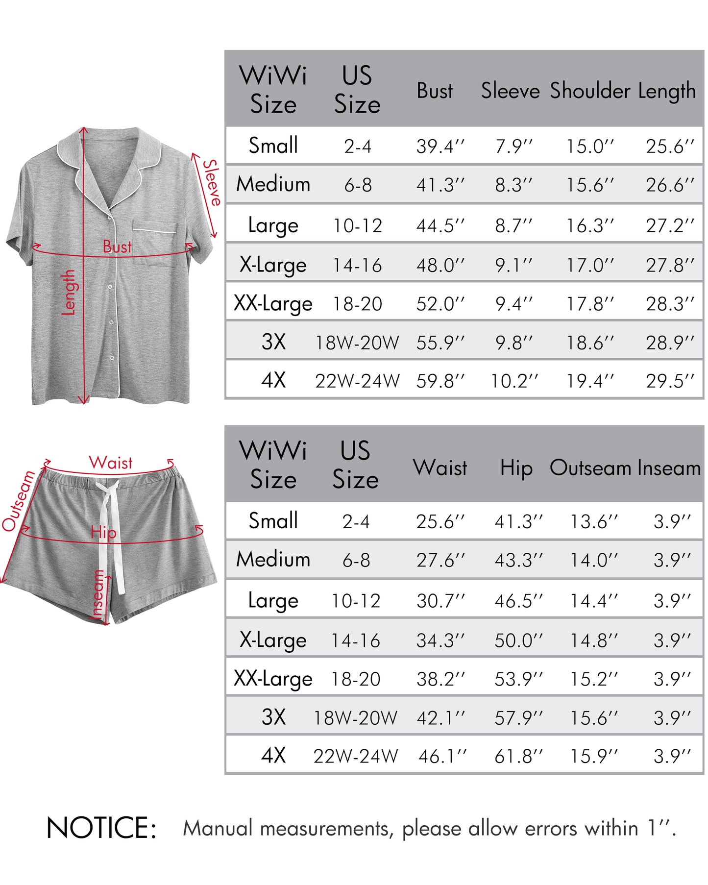 WiWi Bamboo Pajamas Set for Women Shorts Pjs Sleepwear