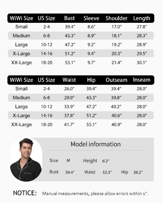 WiWi Men's Pajama Set Button Down Classic Notch Collar Loungewear