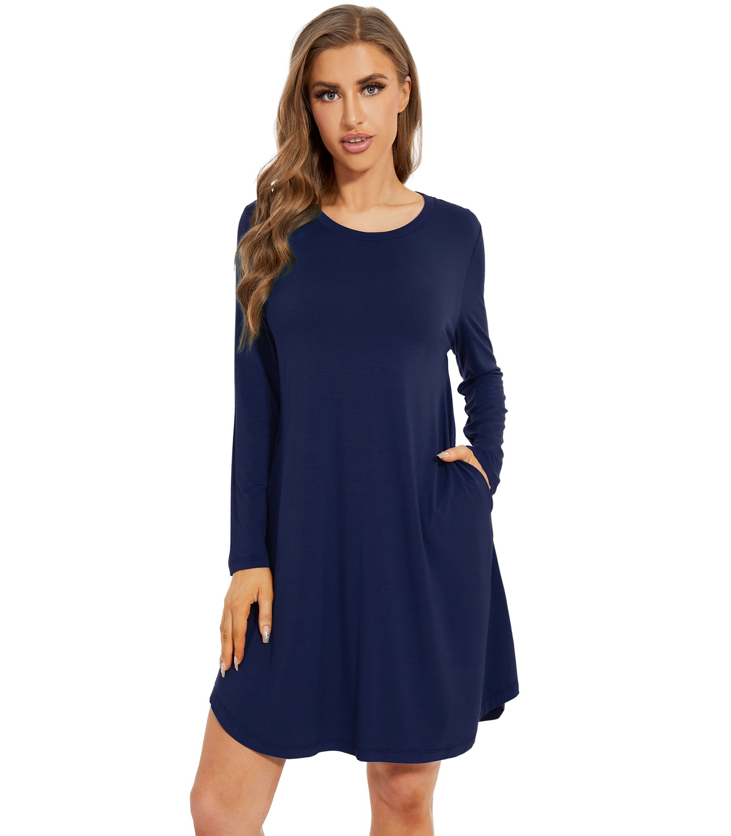 WiWi Scoop Neck Bamboo Nightgowns for Women Soft Long Sleeve Sleepwear