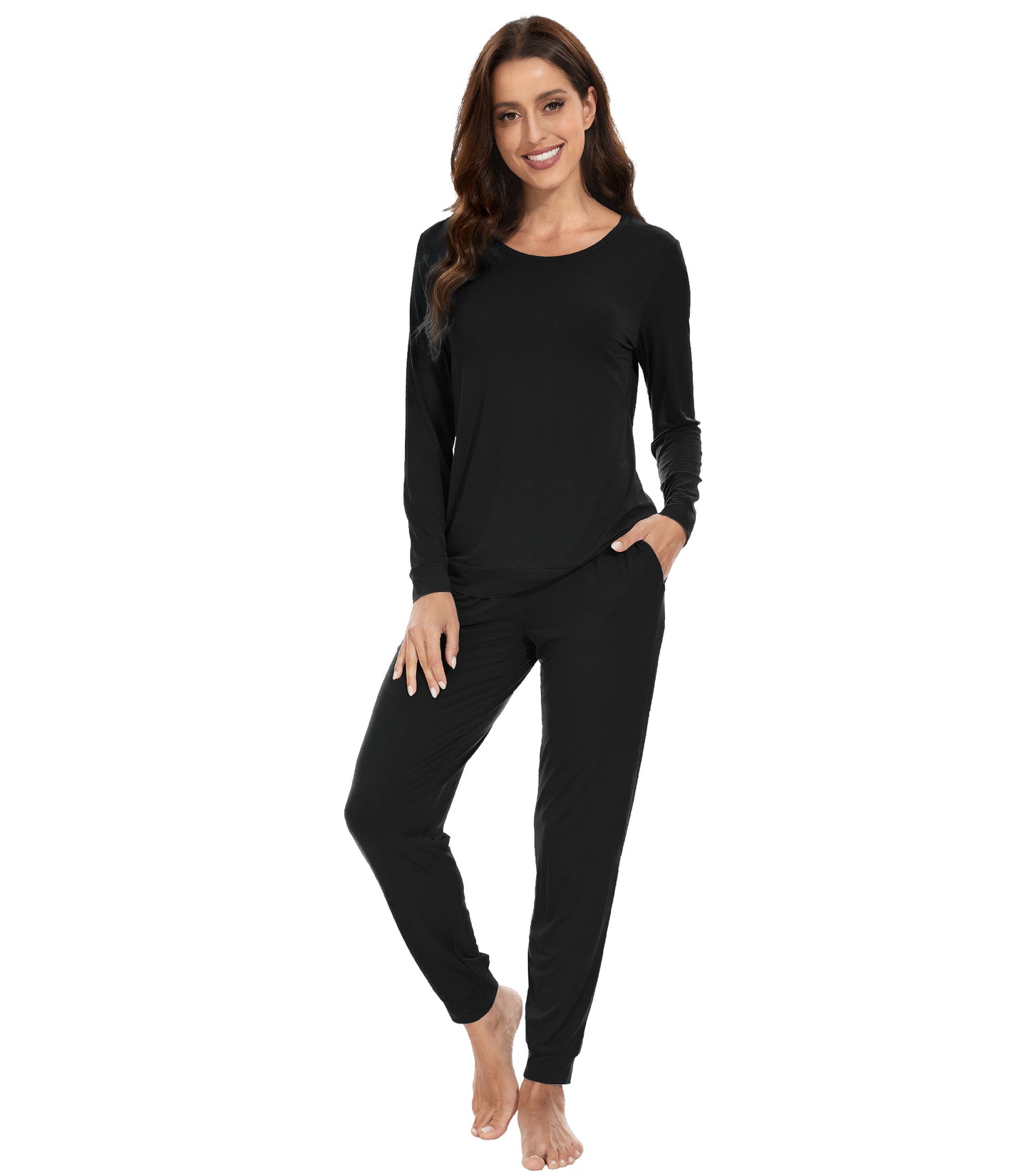 WiWi Women's Bamboo Pajama Sets Long Sleeves Top with Pants Loungewear Set