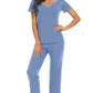 WiWi Bamboo Pajamas Set Soft Sleepwear Short Sleeve Top with Pant