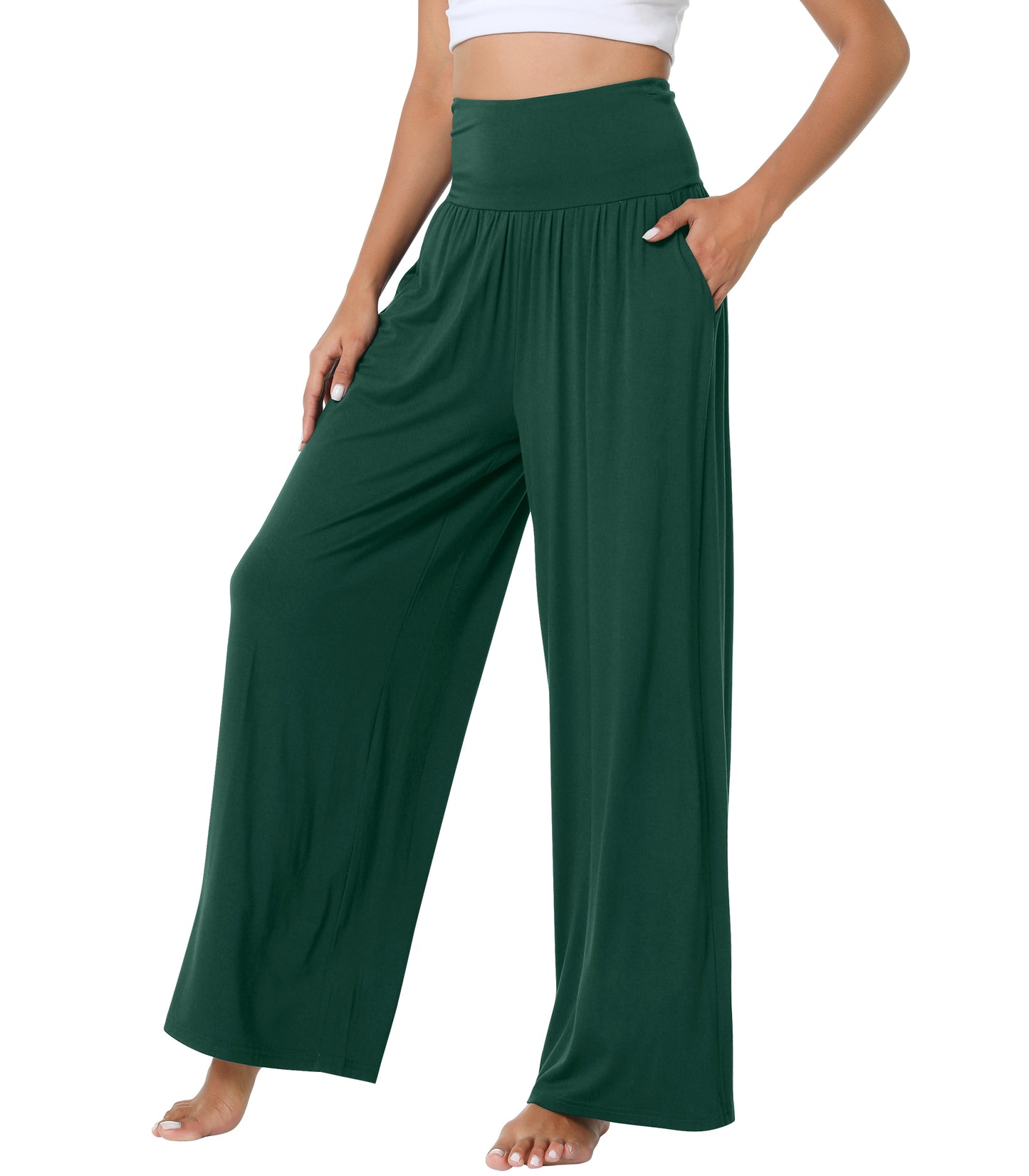 WiWi Womens Bamboo Palazzo Bottoms with Pockets