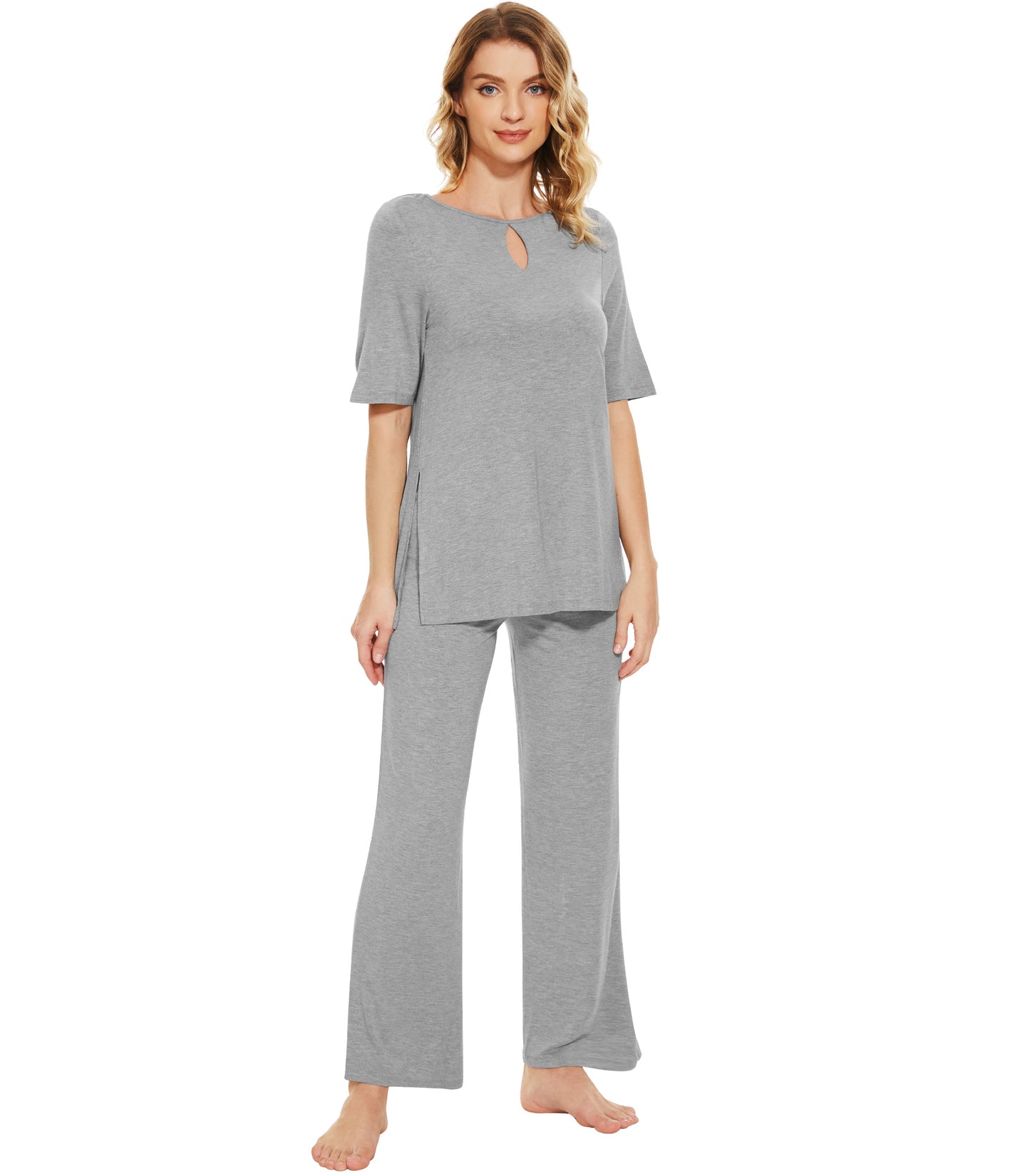 WiWi Bamboo Short Sleeve Sleepwear with Long Pants Pjs