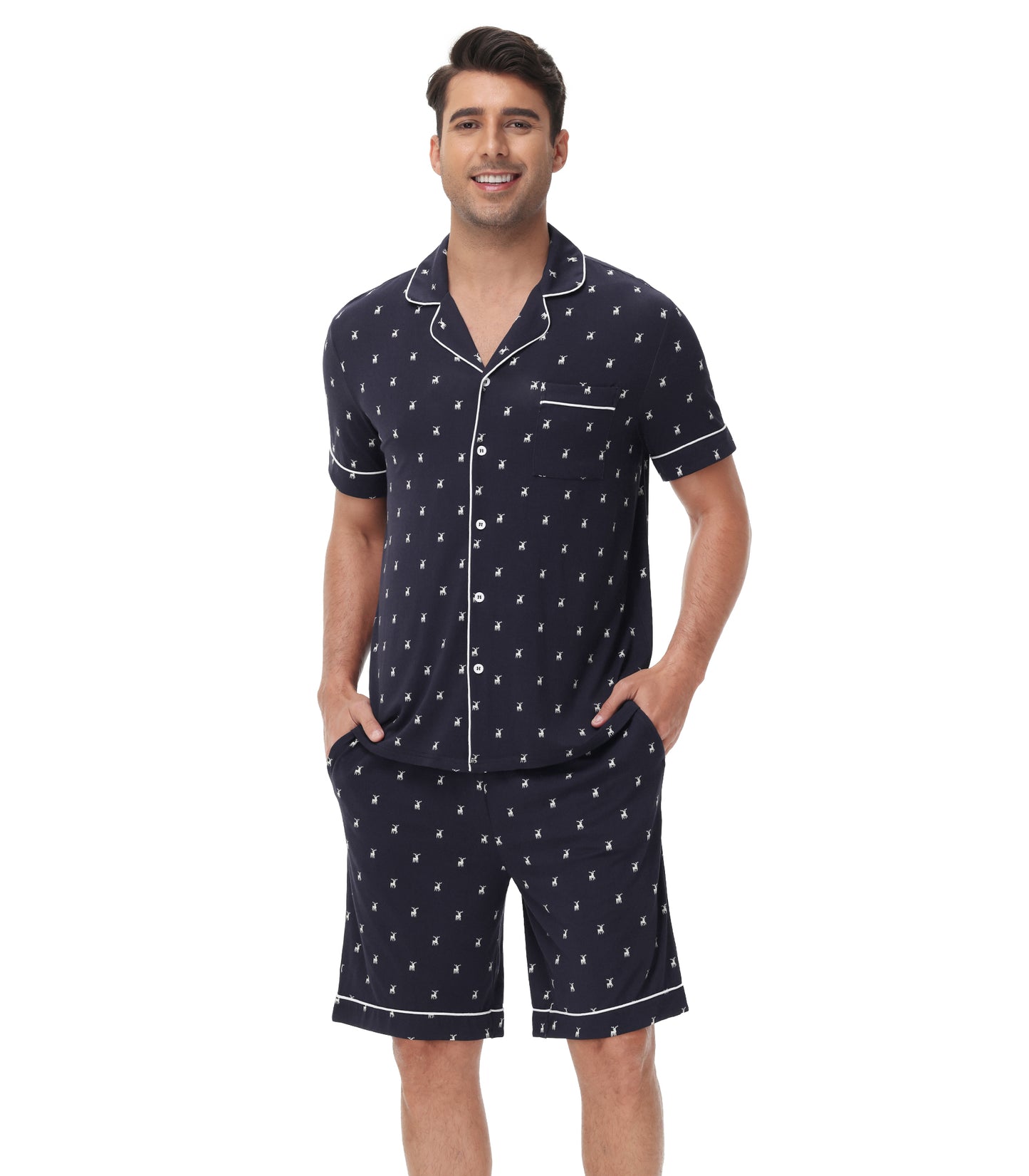WiWi Loungewear Set for Men with Piping Notch Collar
