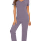 WiWi Bamboo Pajamas Set Soft Sleepwear Short Sleeve Top with Pant