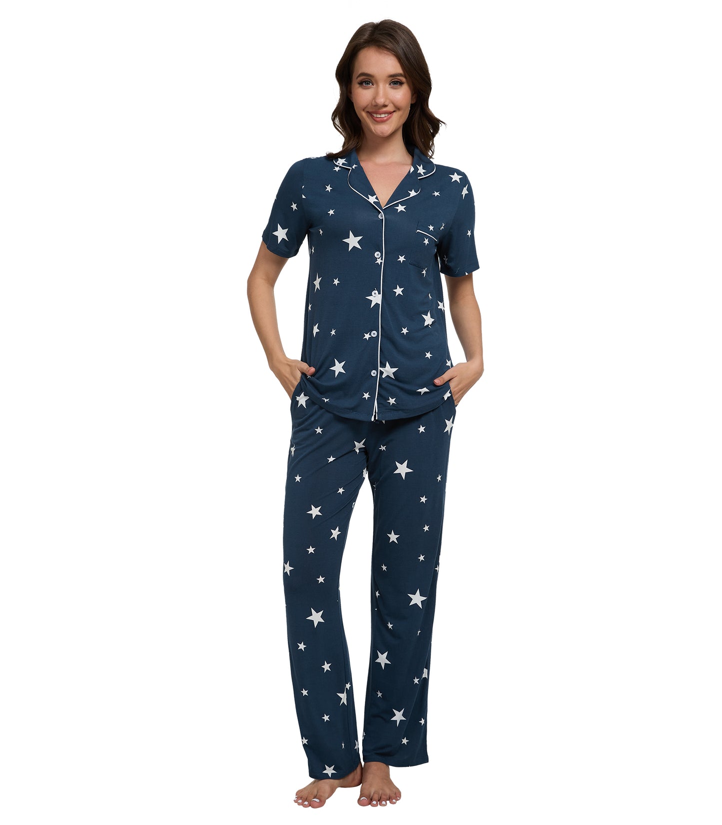 WiWi Womens Pajamas Set Soft Button Down Sleepwear