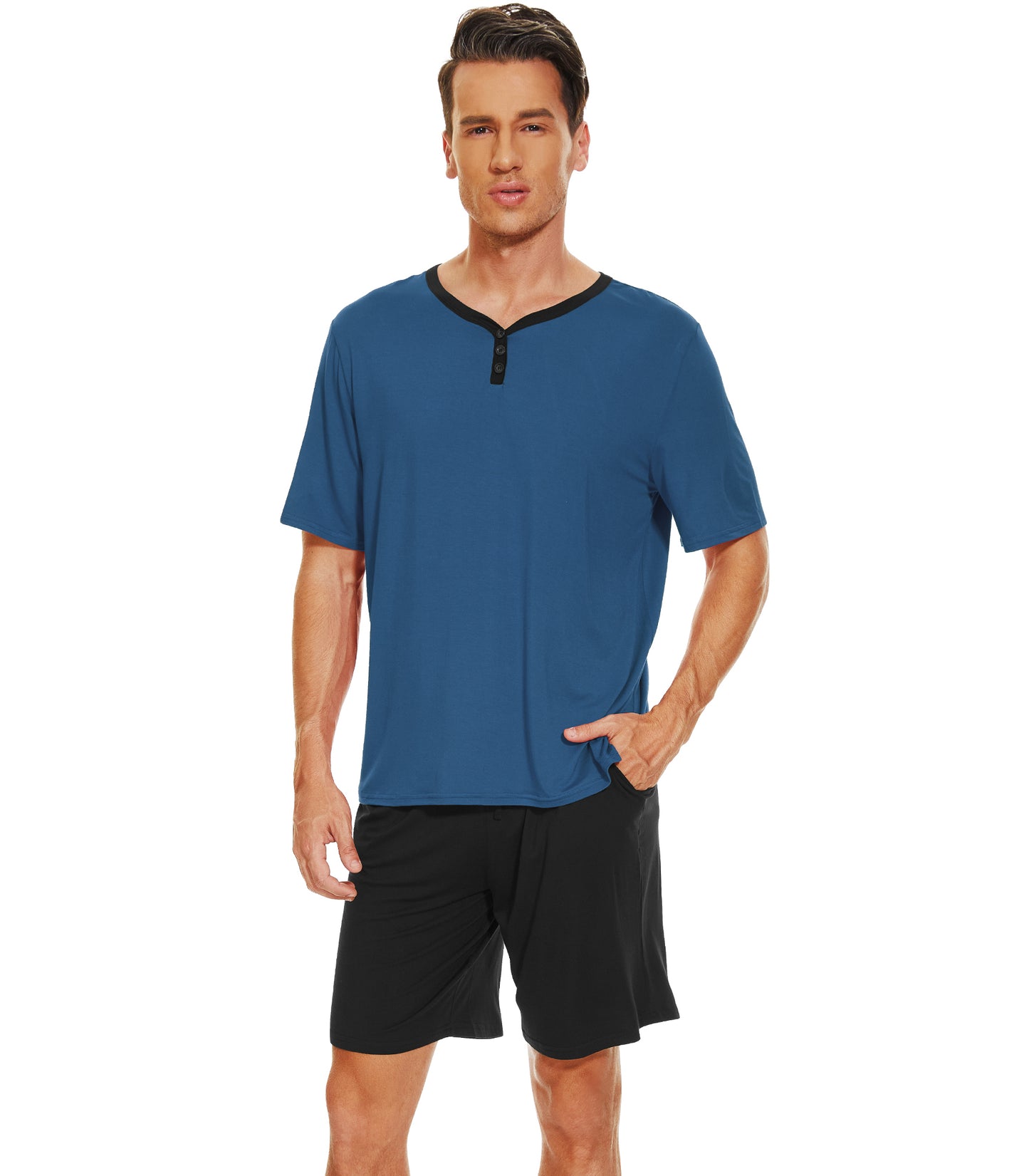 WiWi Men's Bamboo Pajama Sets Short Sleeve Tops and Shorts