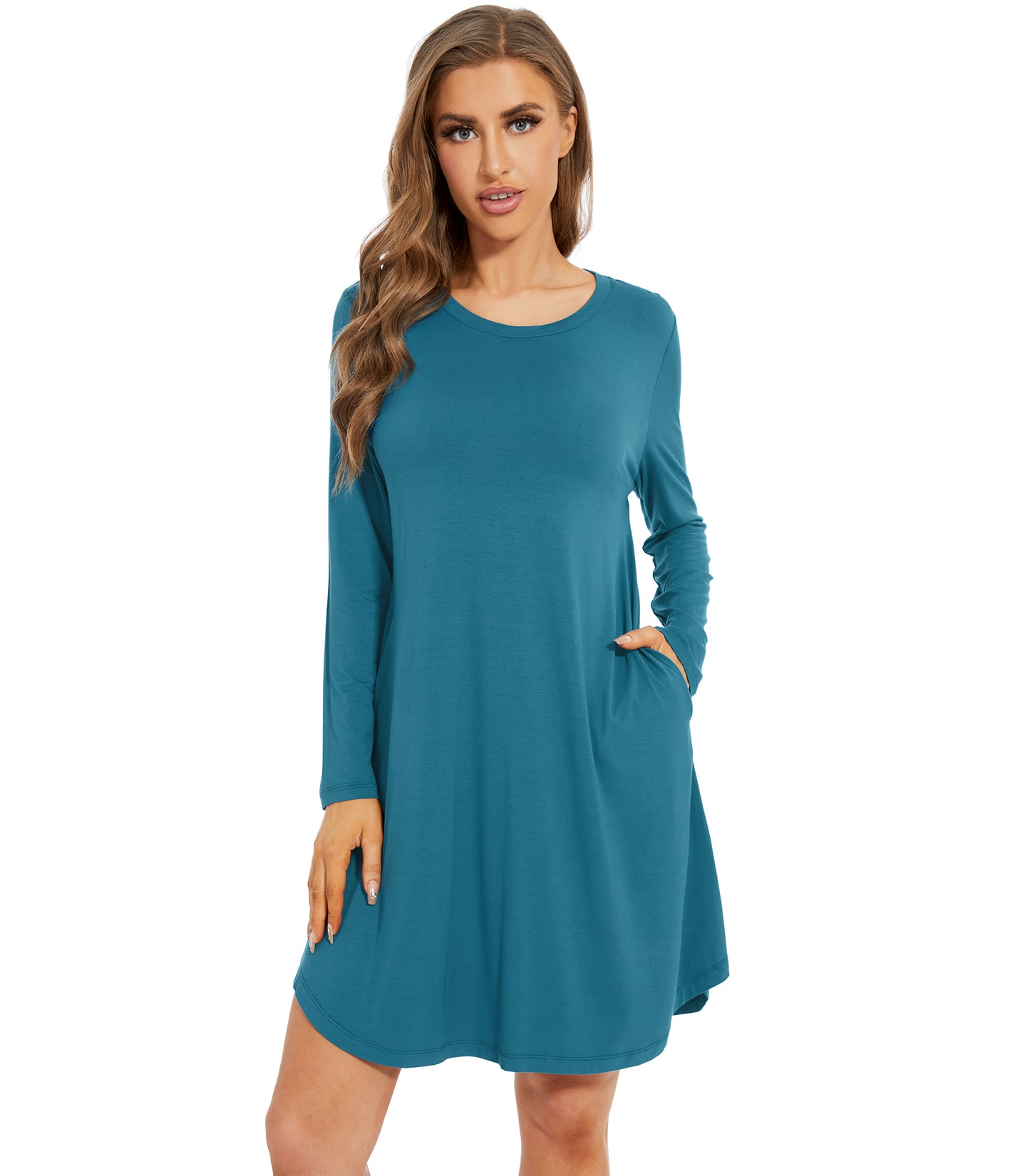 WiWi Scoop Neck Bamboo Nightgowns for Women Soft Long Sleeve Sleepwear