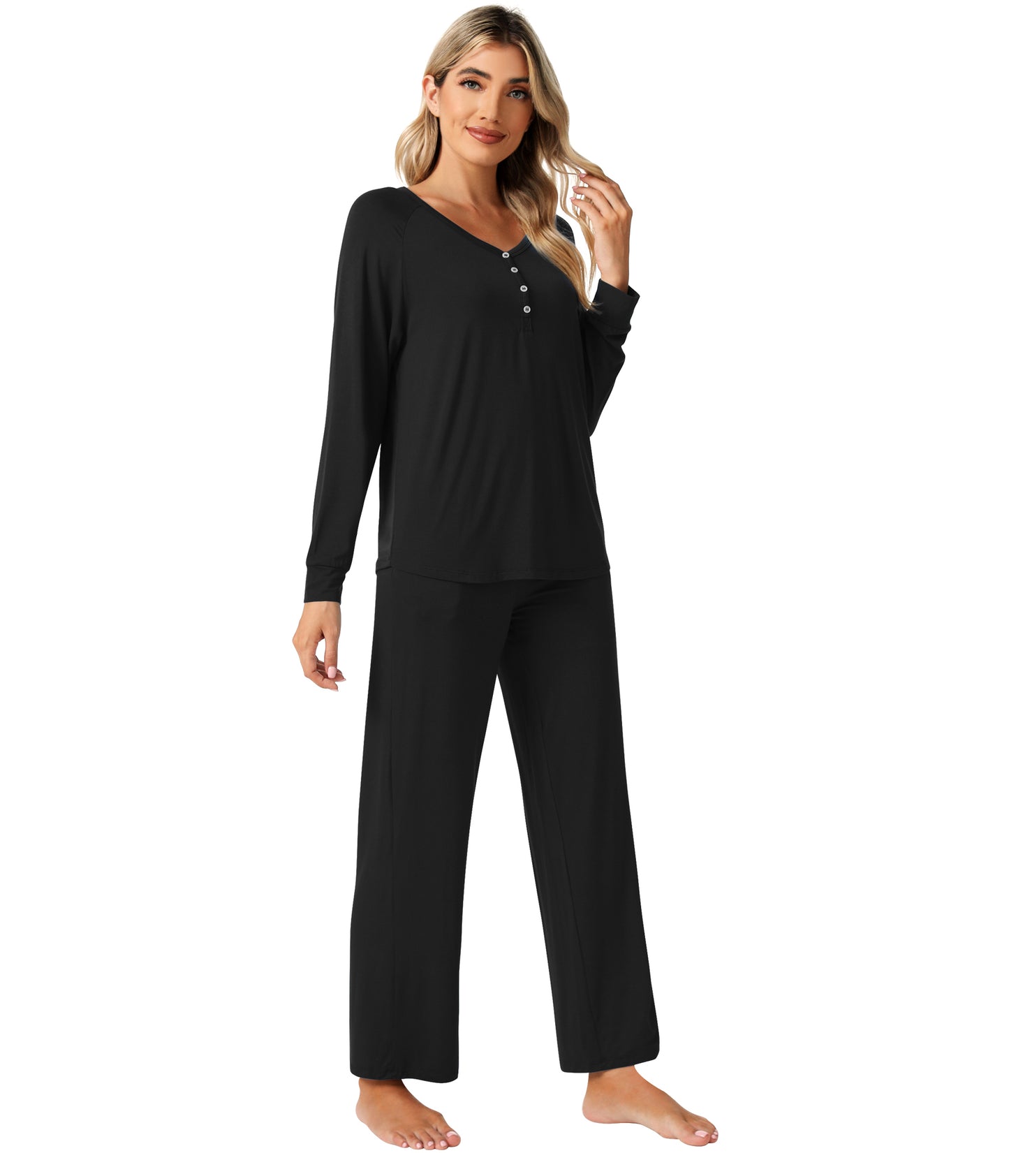 WiWi Womens Bamboo Long Sleeve Pajama Set