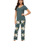 WiWi Bamboo Pajamas Set Soft Sleepwear Short Sleeve Top with Pant