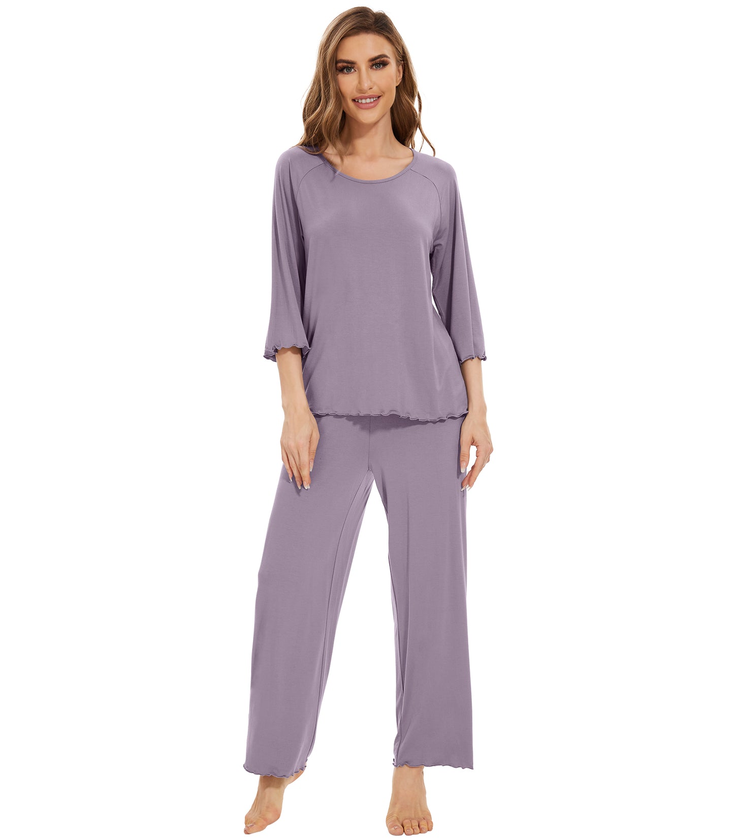 WiWi Bamboo Pajamas for Women Soft 3/4 Sleeve Sleepwear Casual Pj Set