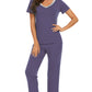WiWi Bamboo Pajamas Set Soft Sleepwear Short Sleeve Top with Pant