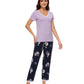 WiWi Bamboo Pajamas Set Soft Sleepwear Short Sleeve Top with Pant