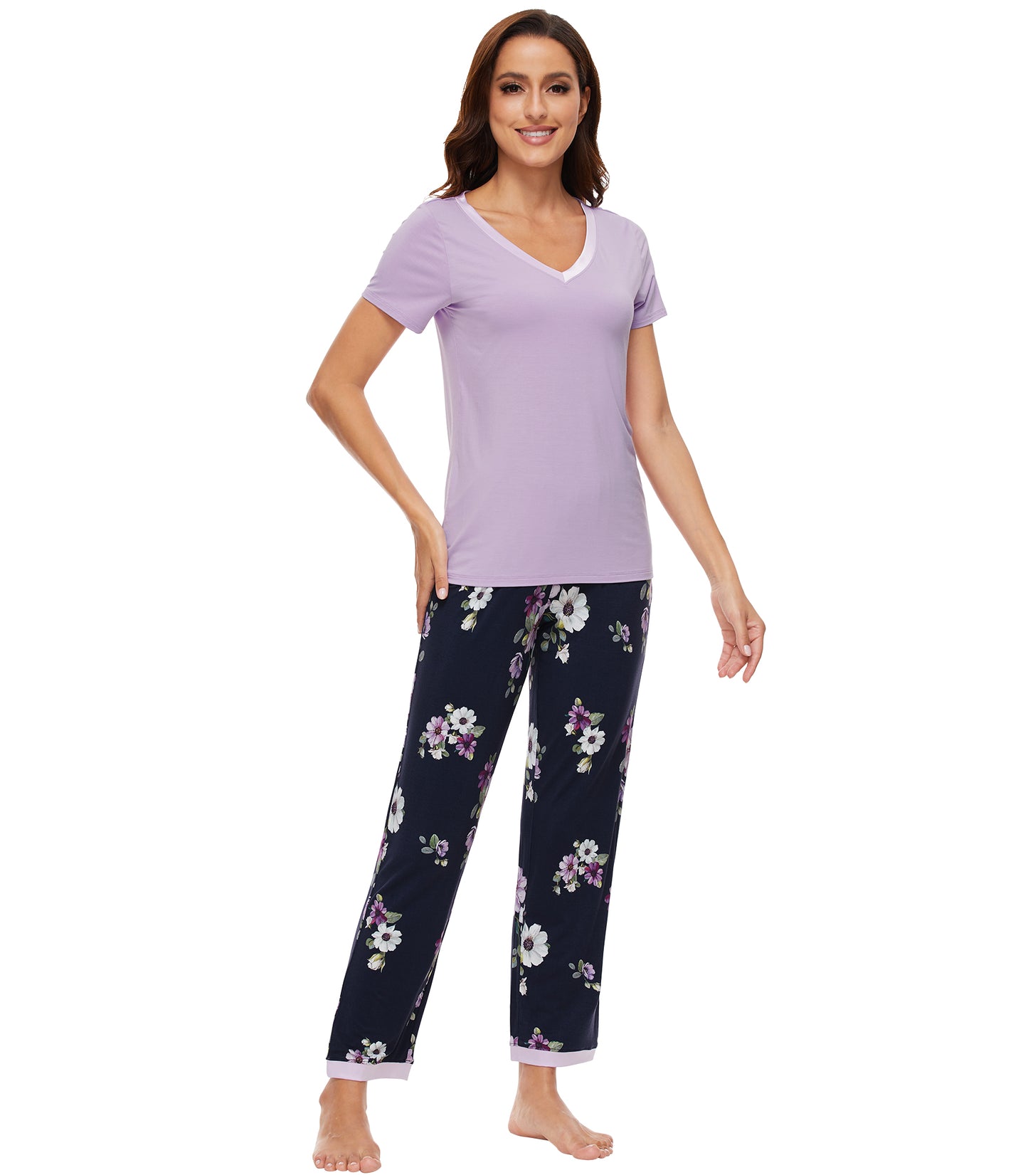 WiWi Bamboo Pajamas Set Soft Sleepwear Short Sleeve Top with Pant