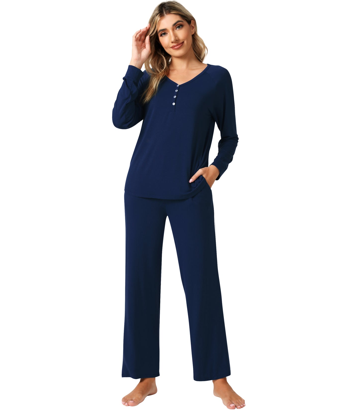 WiWi Womens Bamboo Long Sleeve Pajama Set