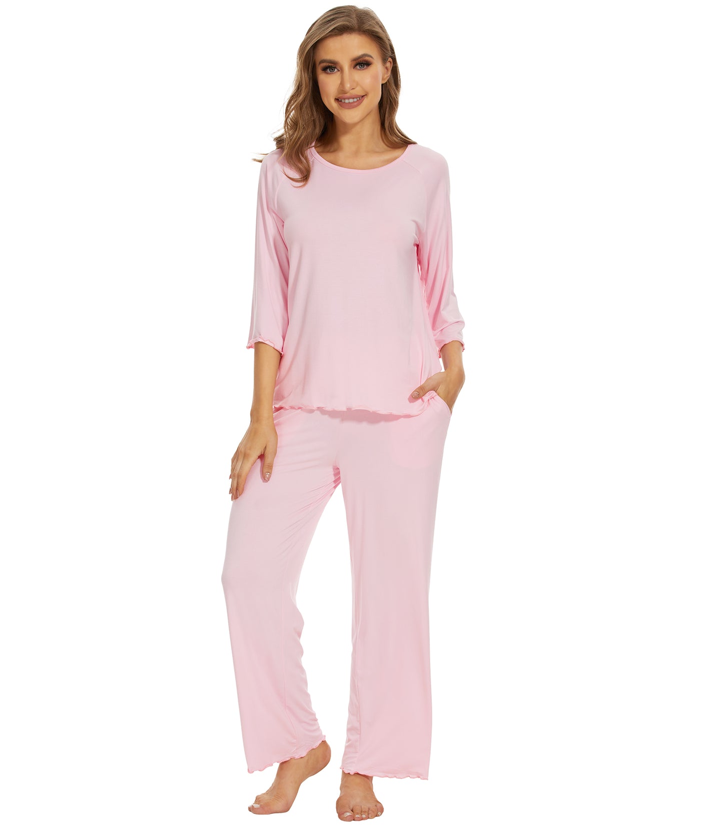 WiWi Bamboo Pajamas for Women Soft 3/4 Sleeve Sleepwear Casual Pj Set