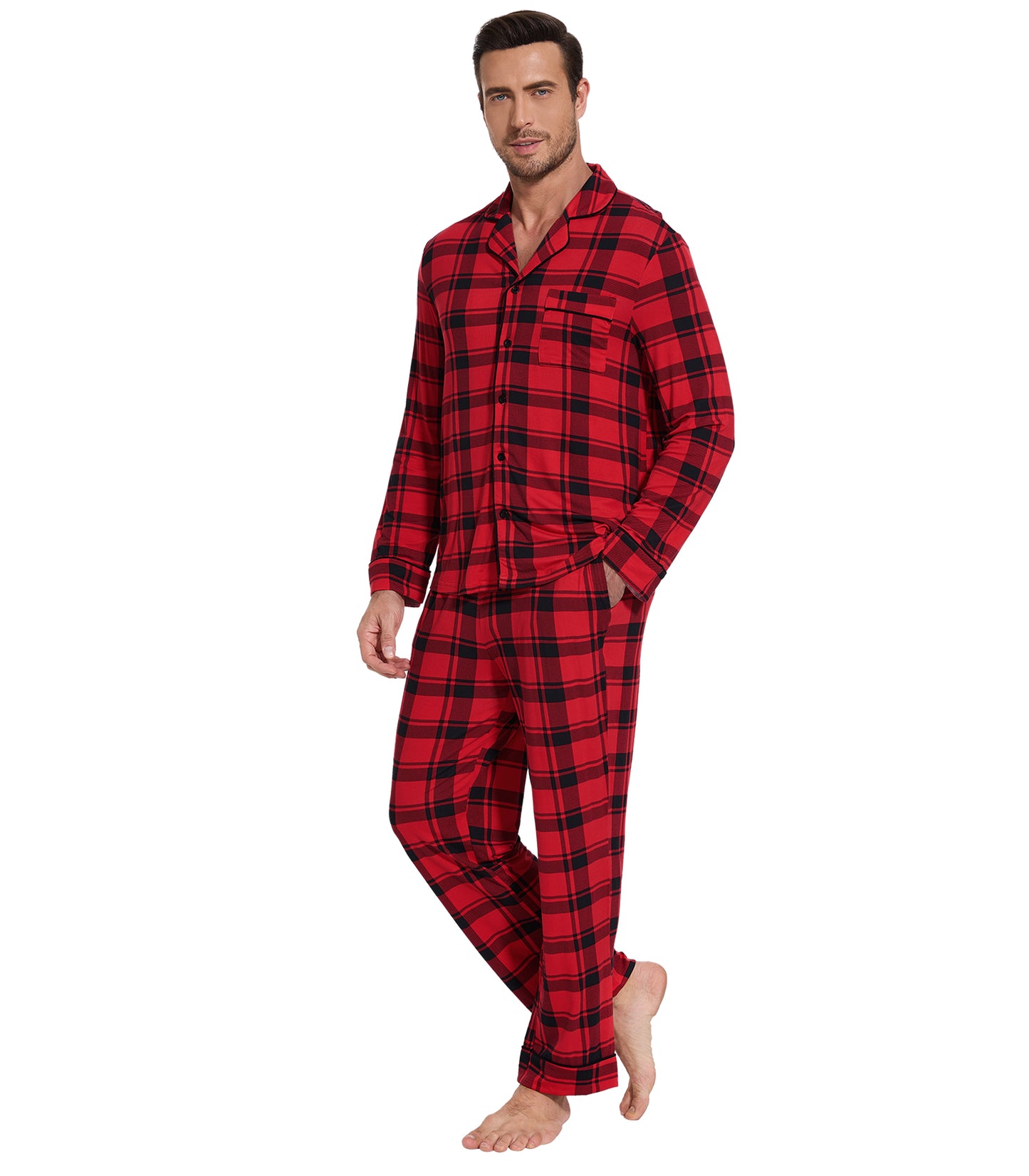 WiWi Bamboo Mens Pajamas Set Soft Button Down Cooling PJs with Pockets