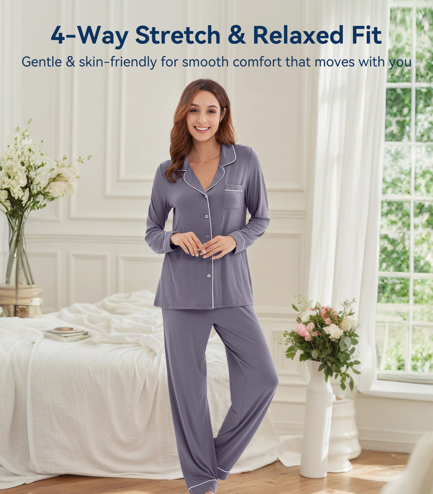 WiWi Pajamas Set Long Sleeve Nightwear Loungewear