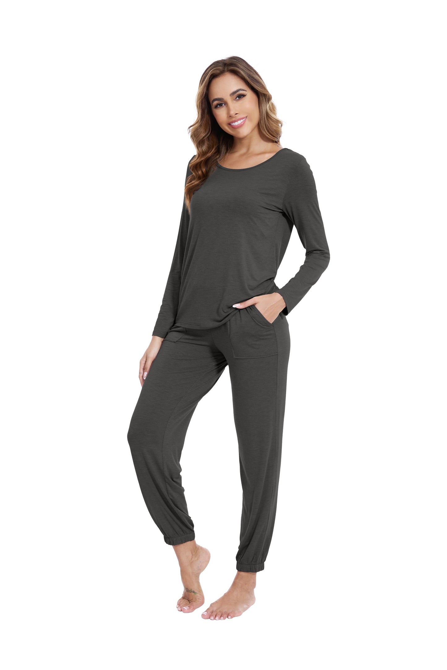 WiWi Scoop Neck Pajama Sets Sport Pajamas for Women
