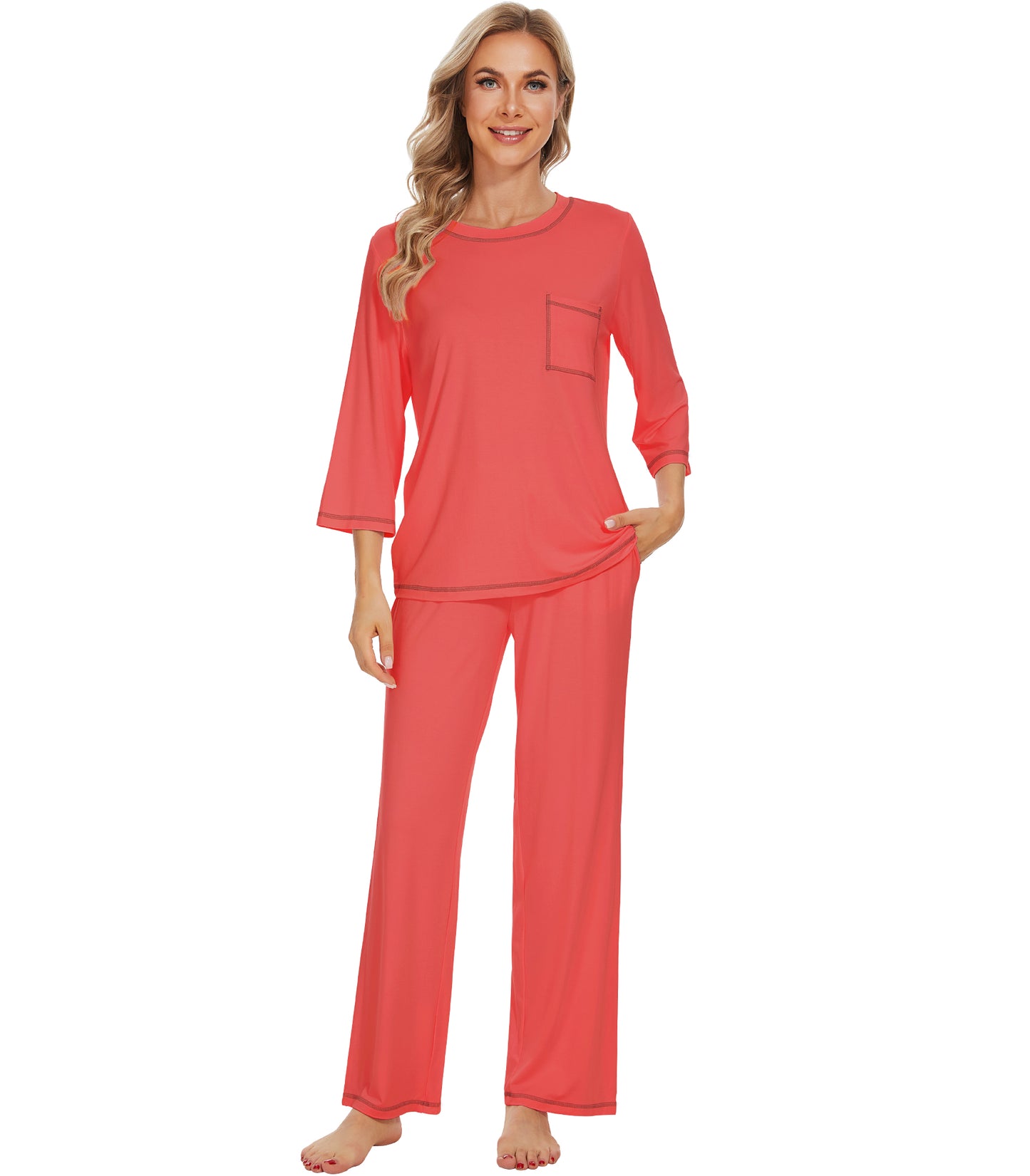 WiWi Women's Bamboo Pajama Sets Soft Loose Comfy Top with Pants