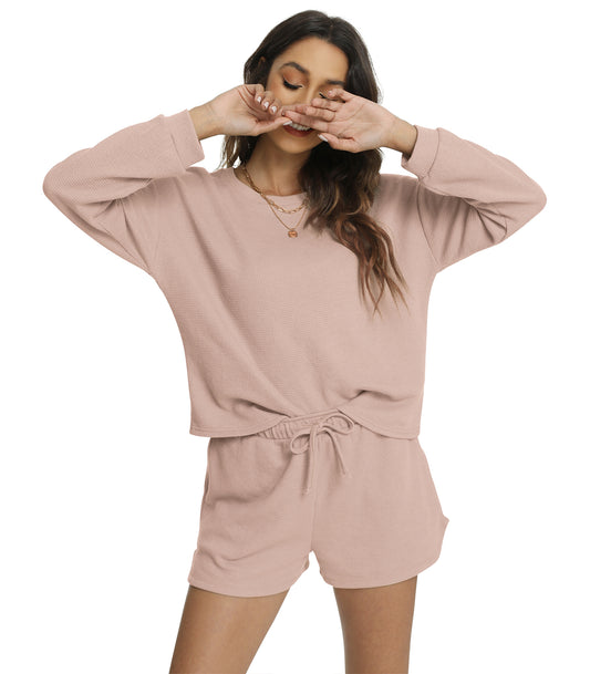 WiWi Womens Waffle Knit Long Sleeve Sleepwear Outfits