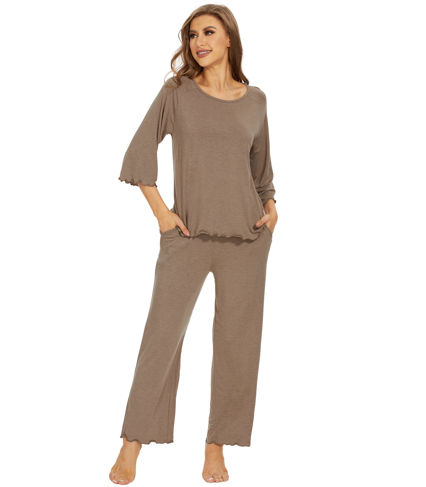 WiWi Bamboo Pajamas for Women Soft 3/4 Sleeve Sleepwear Casual Pj Set