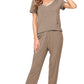 WiWi Bamboo Pajamas Set Soft Sleepwear Short Sleeve Top with Pant