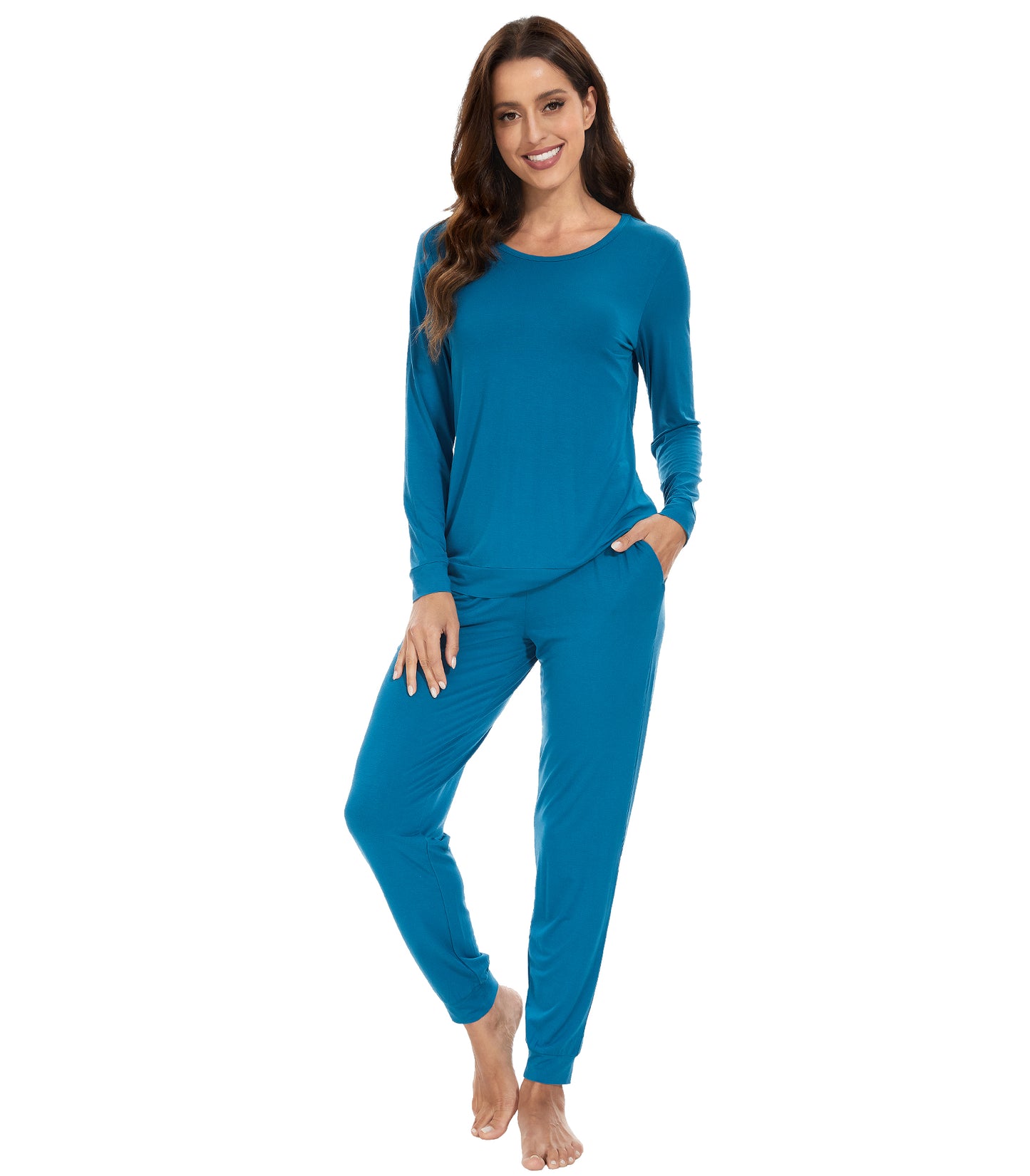 WiWi Women's Bamboo Pajama Sets Long Sleeves Top with Pants Loungewear Set