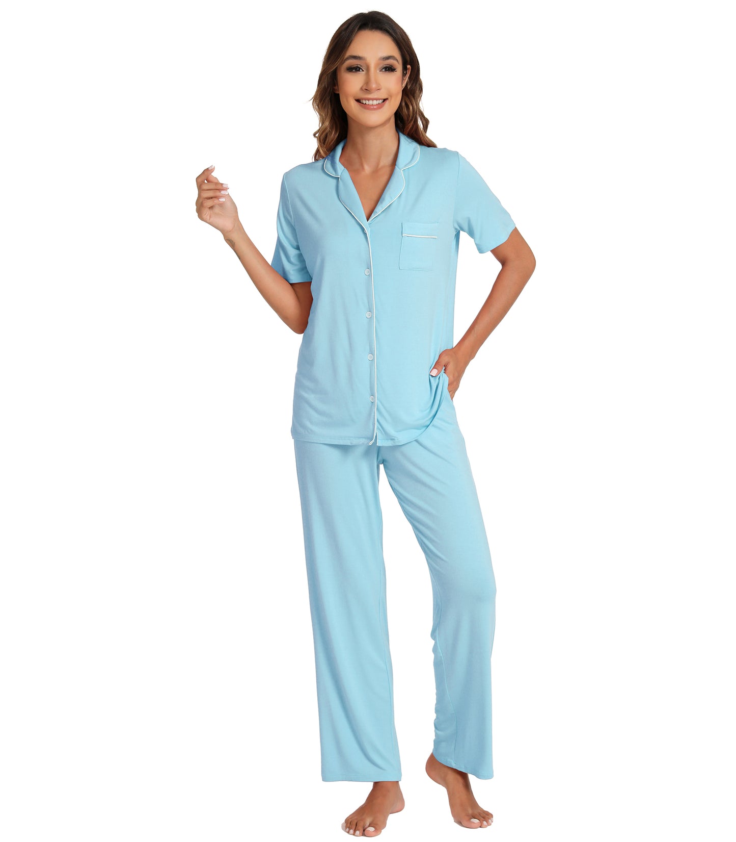 WiWi Womens Pajamas Set Soft Button Down Sleepwear