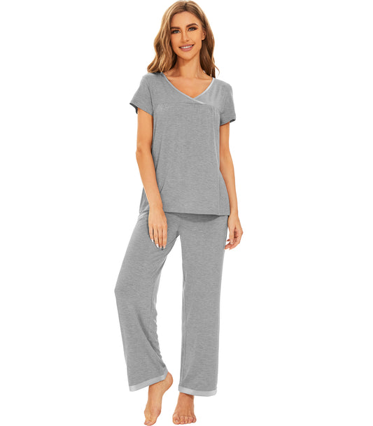 WiWi Short Sleeve with Full Length Pants Pjs for Women