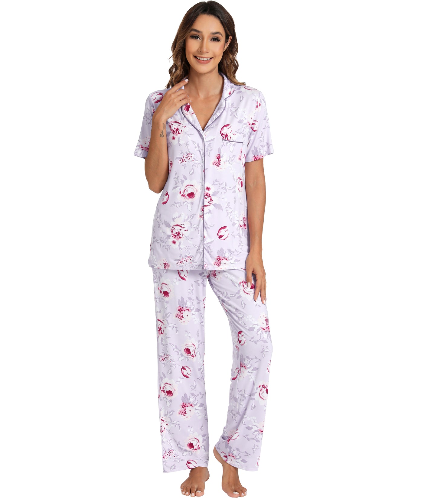 WiWi Womens Pajamas Set Soft Button Down Sleepwear